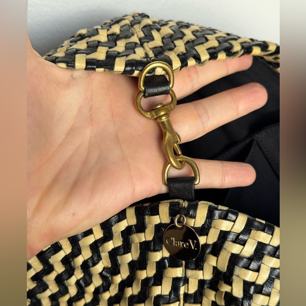 • Clare V • Bateau Woven Leather Tote Black and Cream Zig Zag - Picture 8 of 12